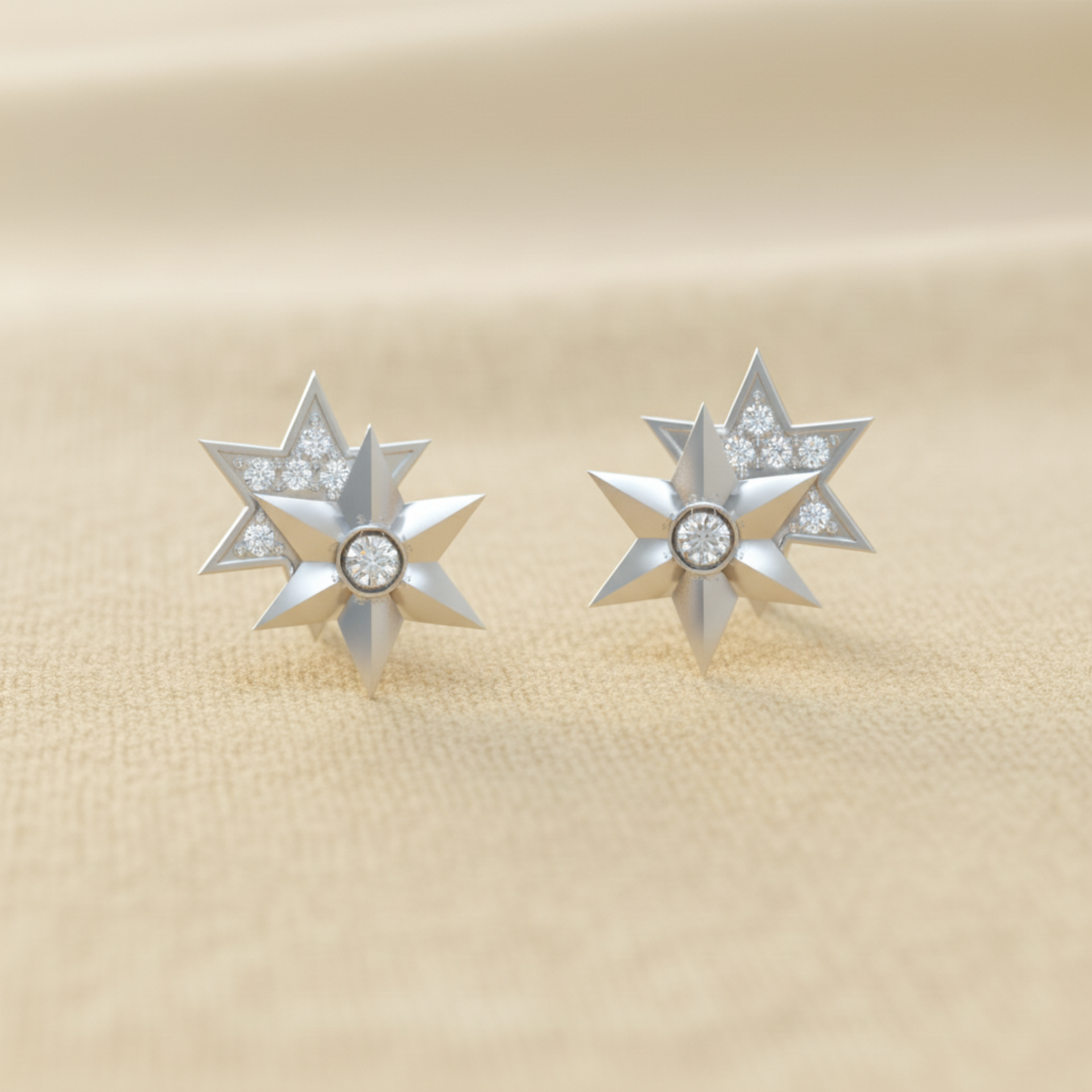 Fusion Star Edges Platinum Plated Lab Grown Diamond Earrings