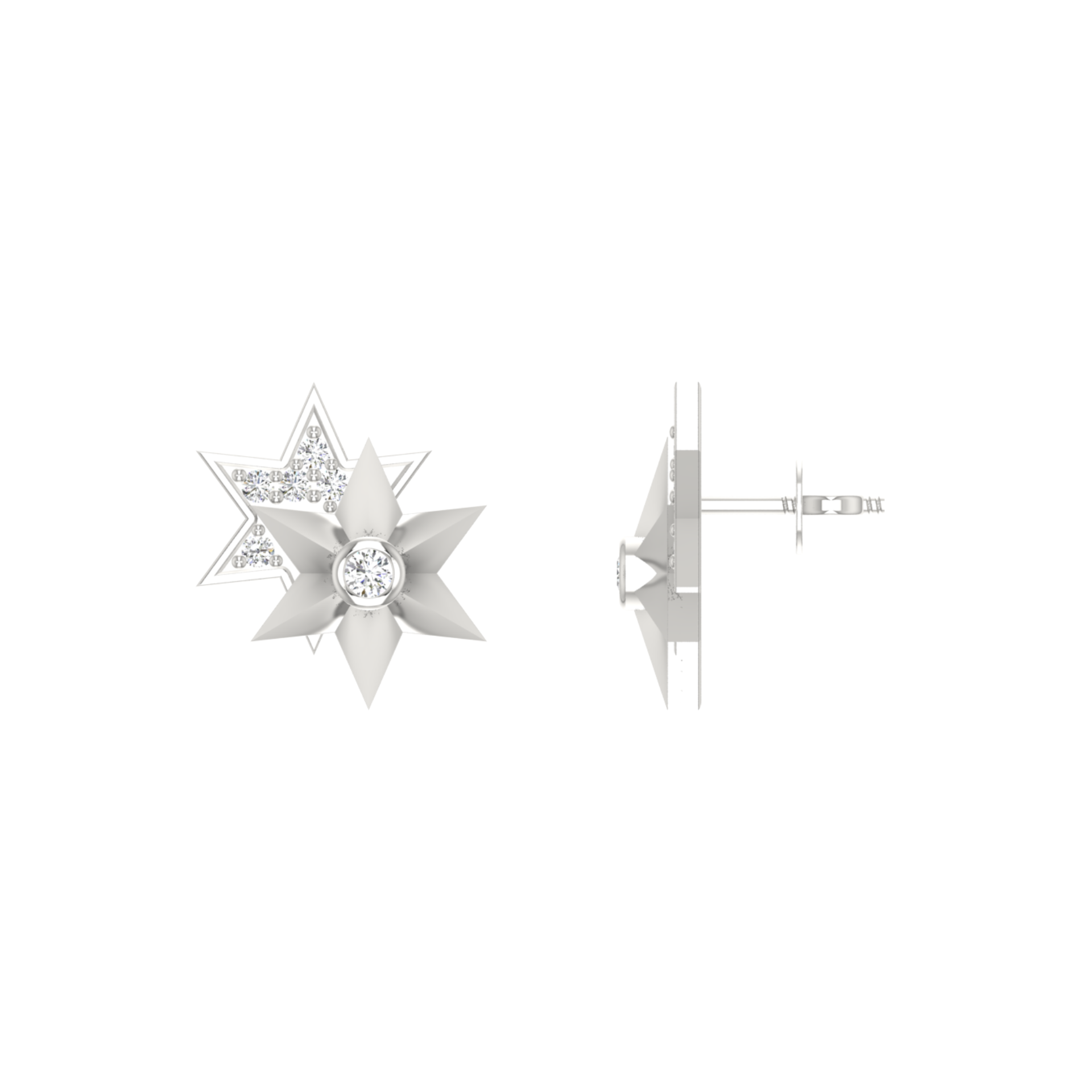 Fusion Star Edges Platinum Plated Lab Grown Diamond Earrings