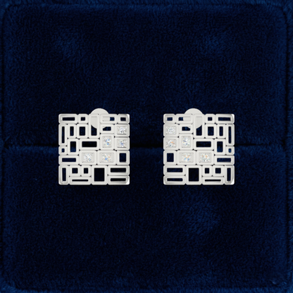 Modular Mesh Platinum Plated Lab Grown Diamond Earrings