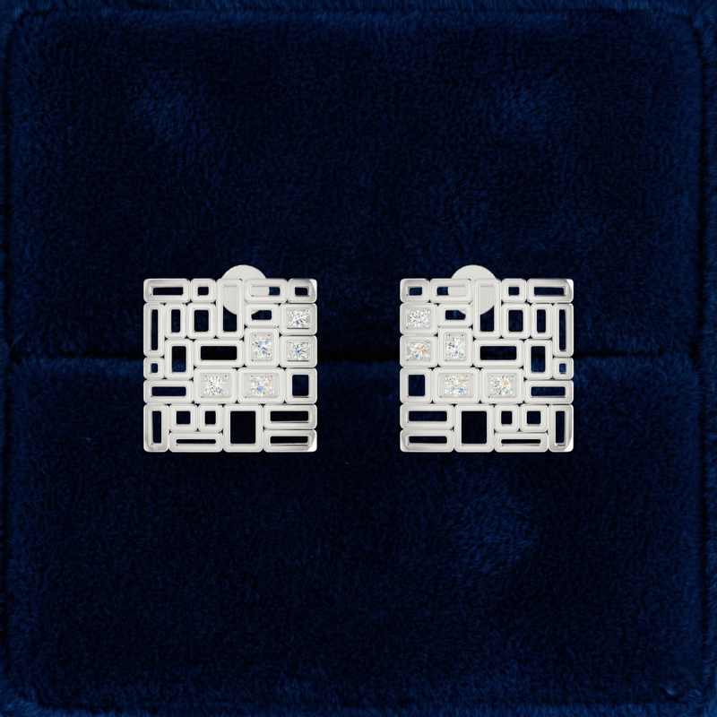 Modular Mesh Platinum Plated Lab Grown Diamond Earrings