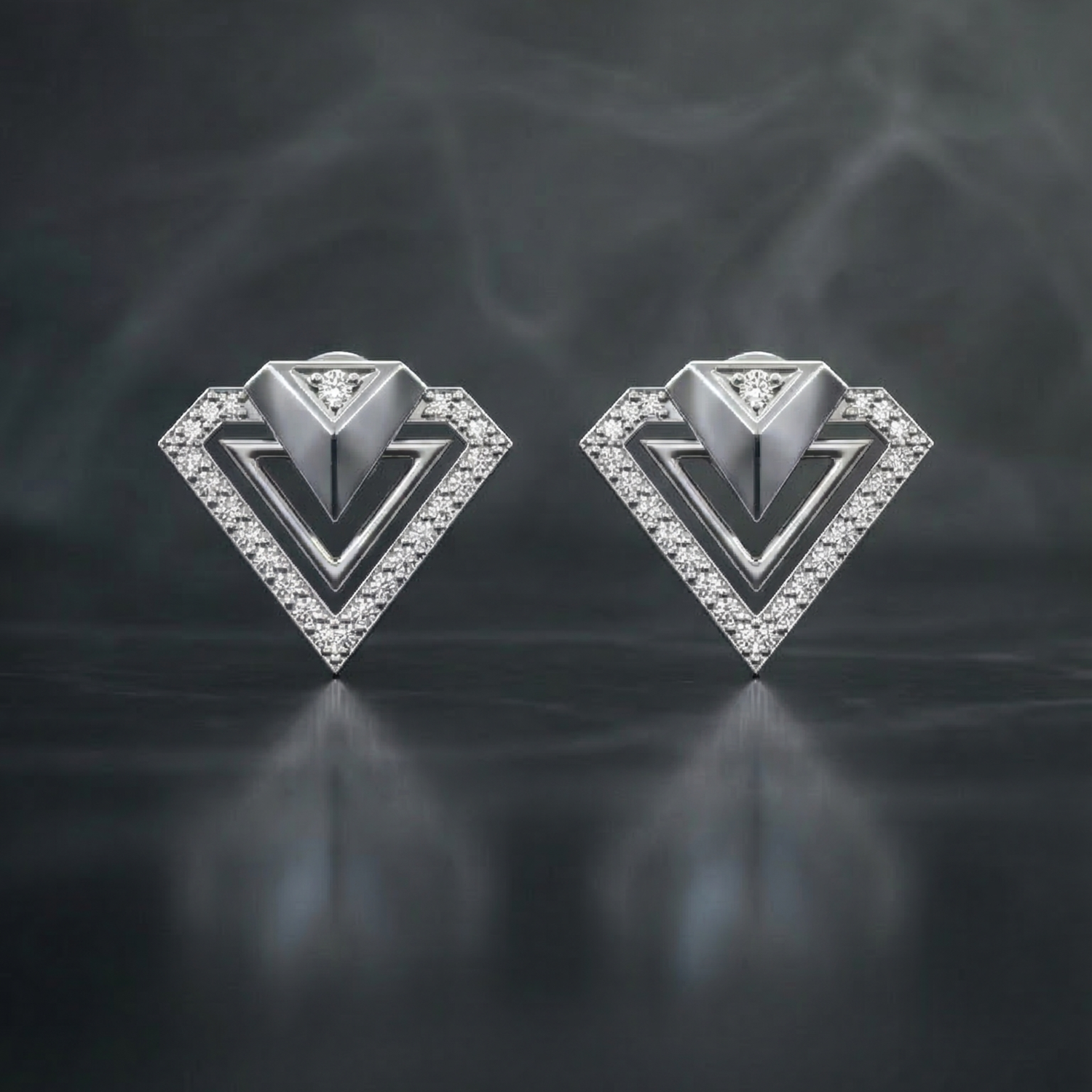 Inverted Peak Platinum Plated Lab Grown Diamond Earrings