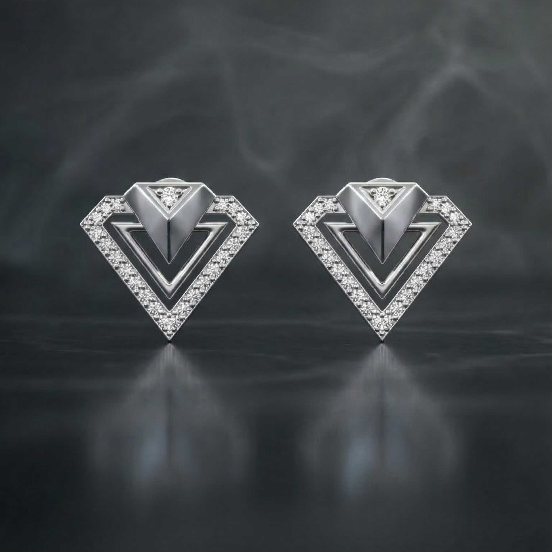 Inverted Peak Platinum Plated Lab Grown Diamond Earrings