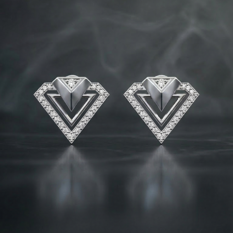 Inverted Peak Platinum Plated Lab Grown Diamond Earrings