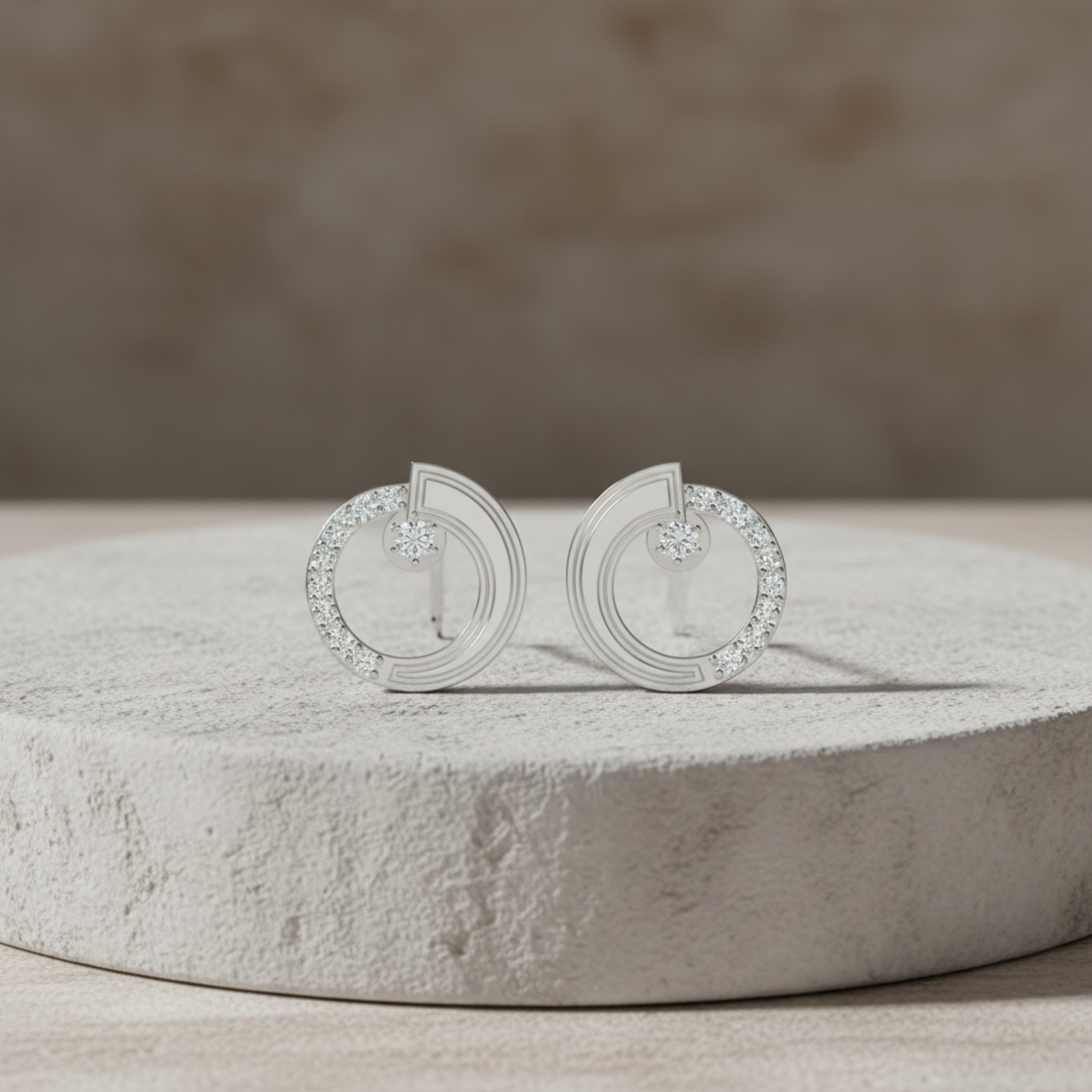 Subtle Circle Platinum Plated Lab Grown Diamond Earrings