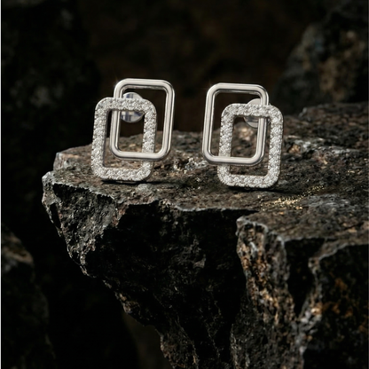 Nested Square Platinum Plated Lab Grown Diamond Earrings