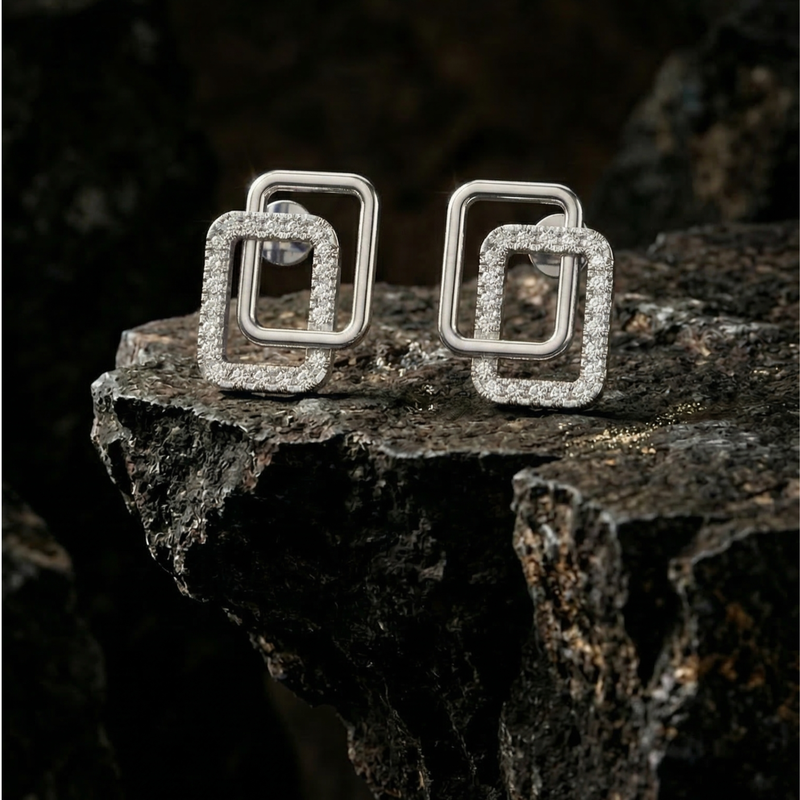 Nested Square Platinum Plated Lab Grown Diamond Earrings