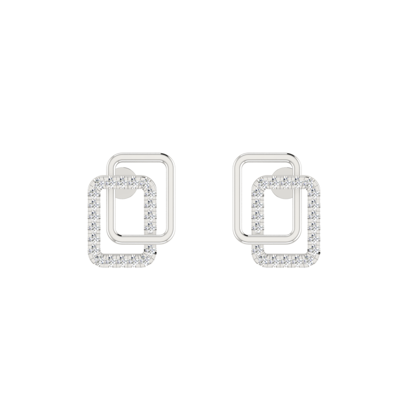 Nested Square Platinum Plated Lab Grown Diamond Earrings