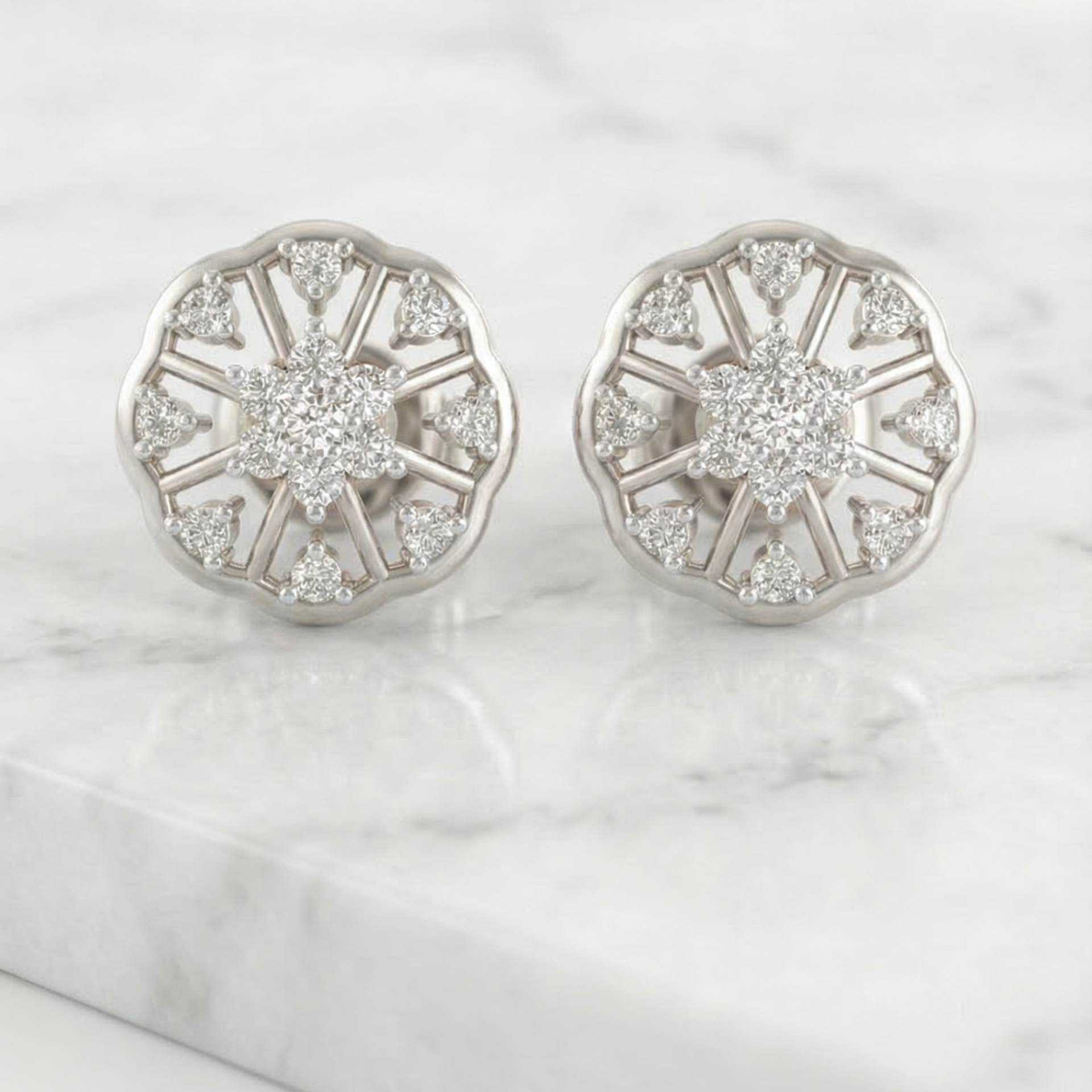 Floral Facet Platinum Plated Lab Grown Diamond Earrings