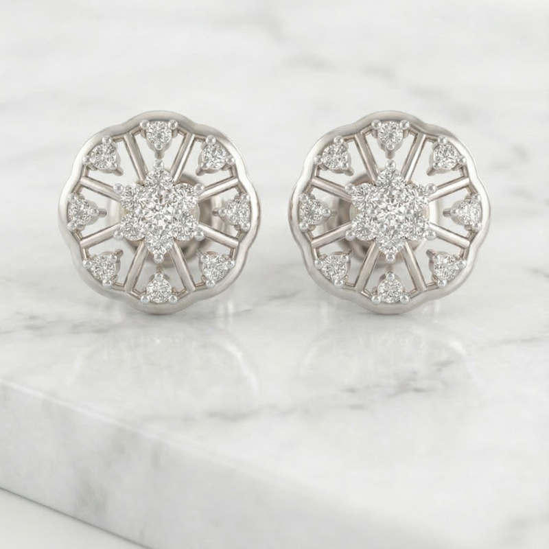 Floral Facet Platinum Plated Lab Grown Diamond Earrings