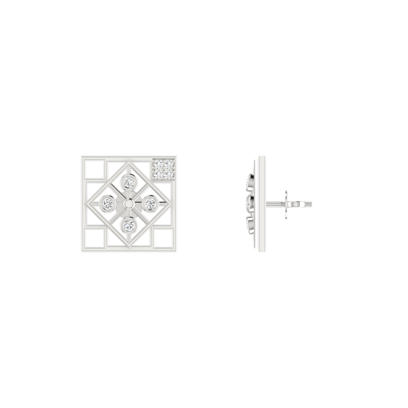 Tetris Tile Platinum Plated Lab Grown Diamond Earrings