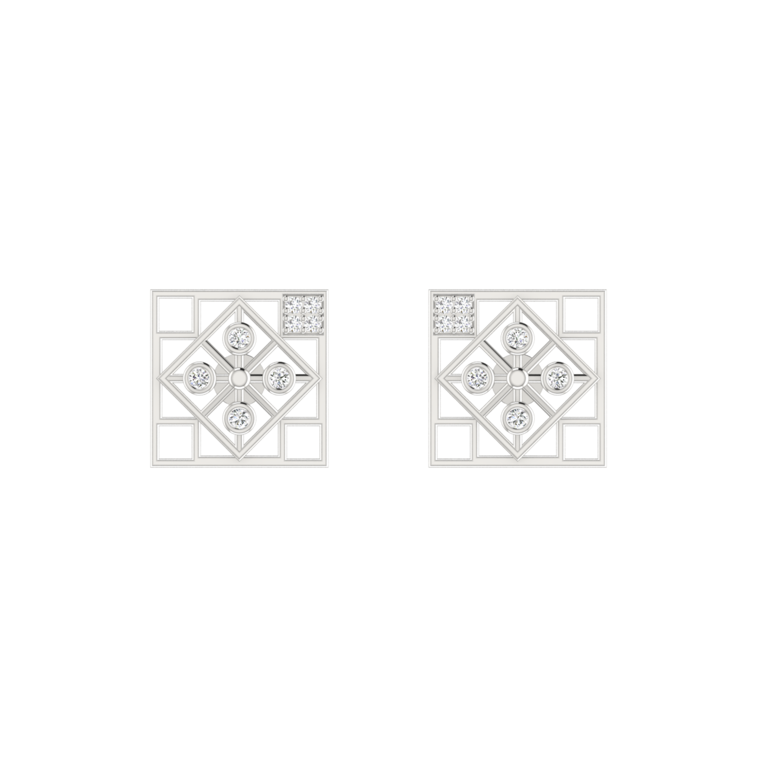 Tetris Tile Platinum Plated Lab Grown Diamond Earrings