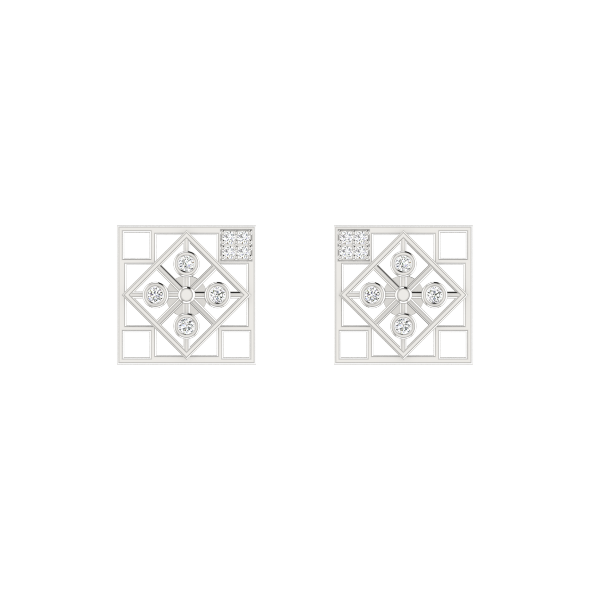 Tetris Tile Platinum Plated Lab Grown Diamond Earrings