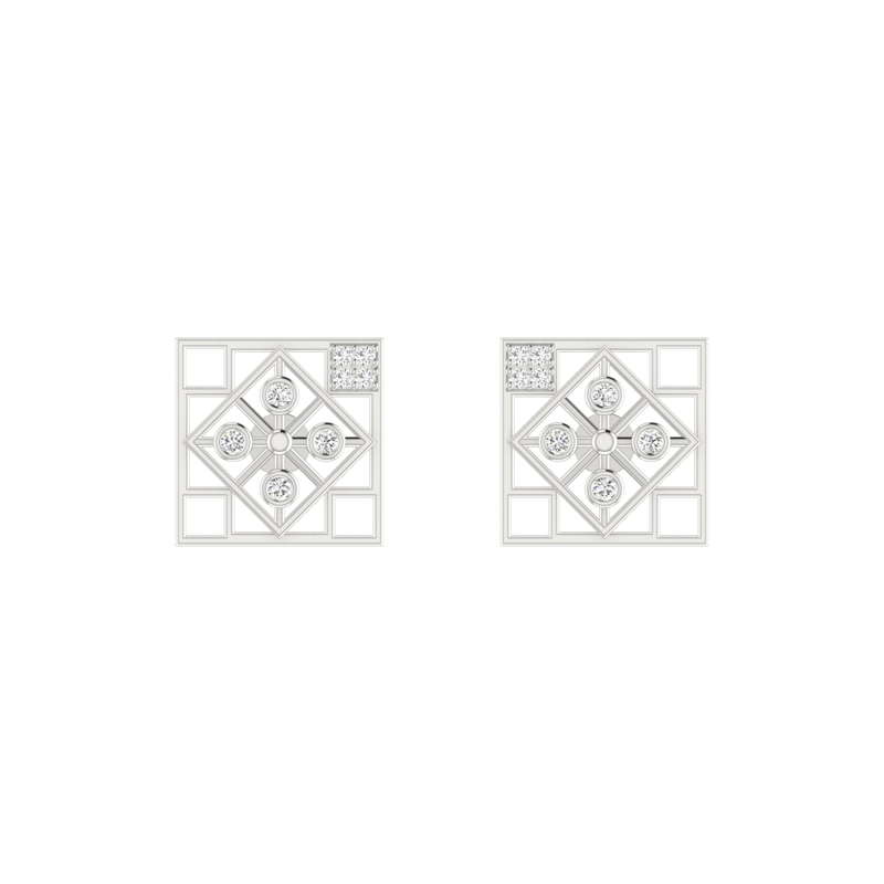 Tetris Tile Platinum Plated Lab Grown Diamond Earrings