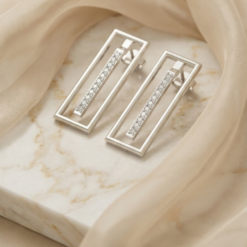 Edge Rectangle Platinum Plated Lab Grown Diamond Earrings