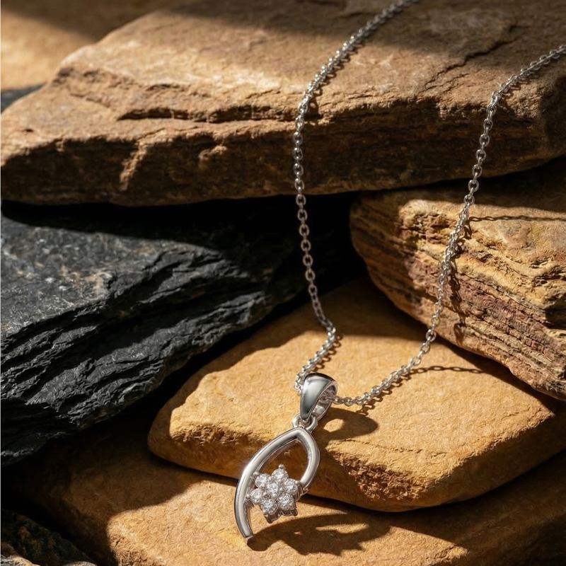 Curved Petal Platinum Plated Lab Grown Diamond Pendant