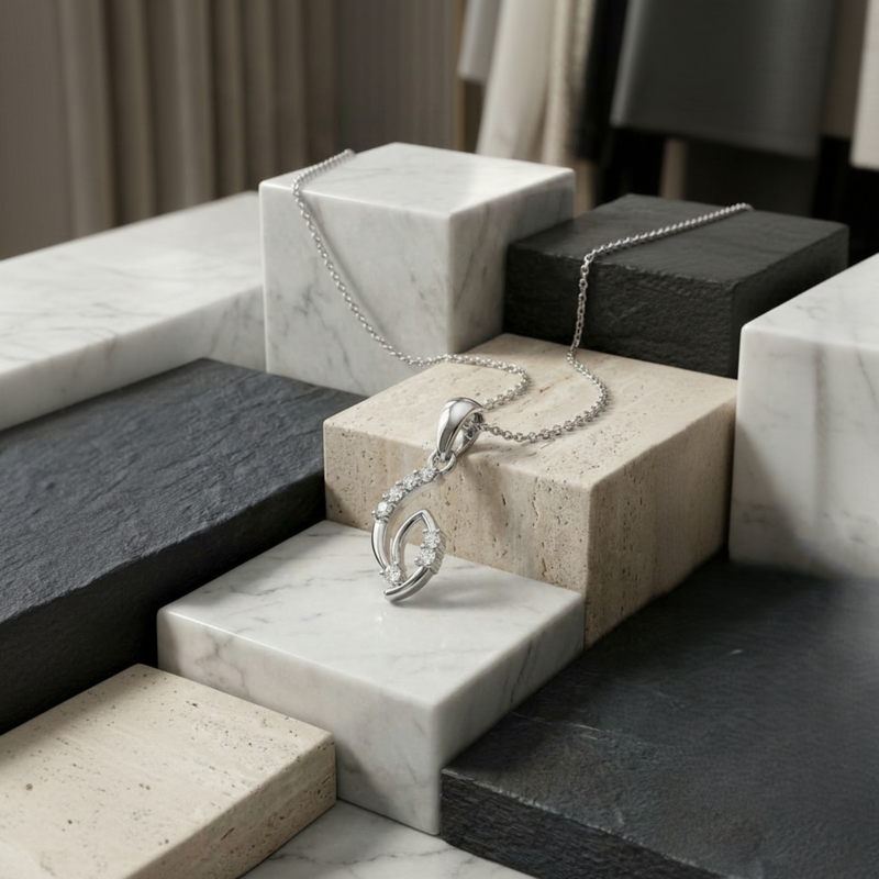 Graceful Swoop Platinum Plated Lab Grown Diamond Pendant