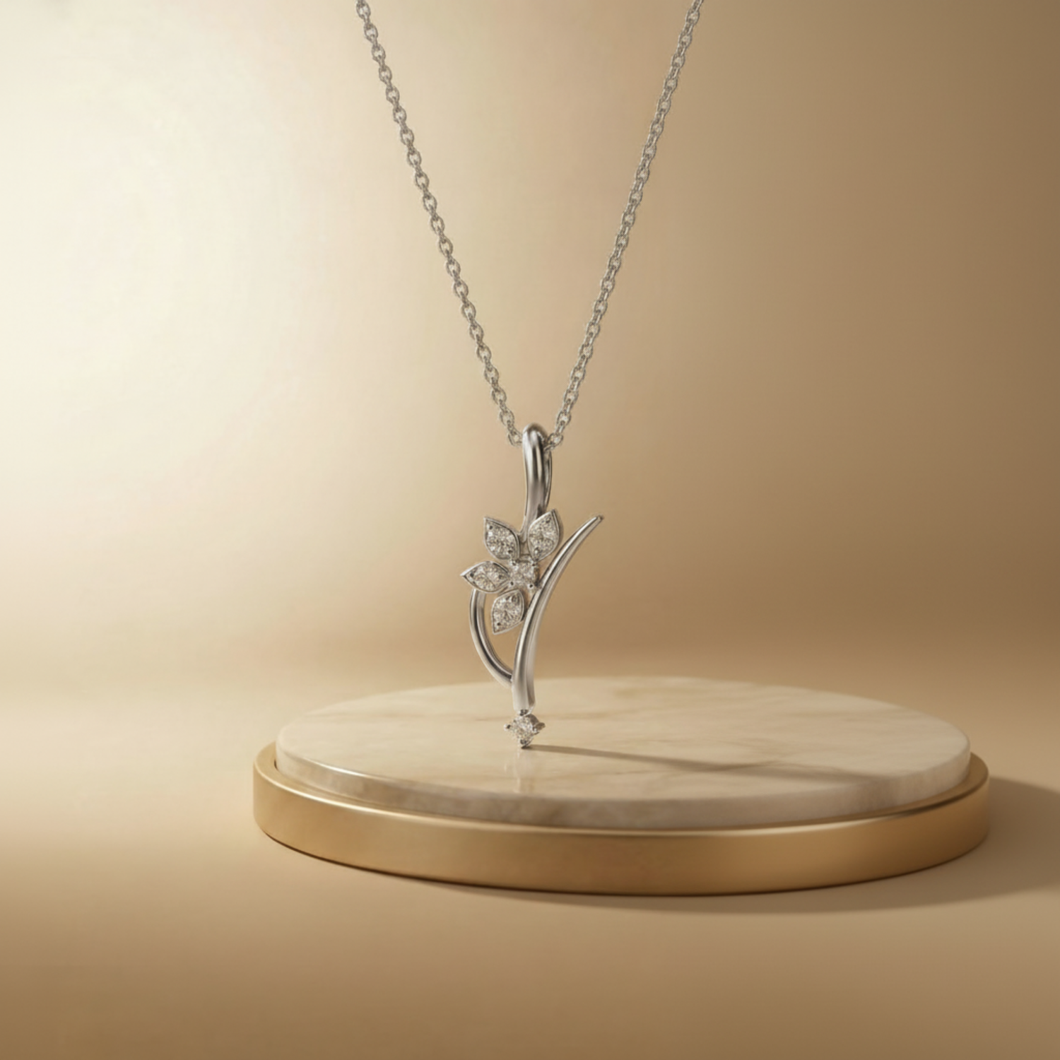 Nara Stem Platinum Plated Lab Grown Diamond Pendant