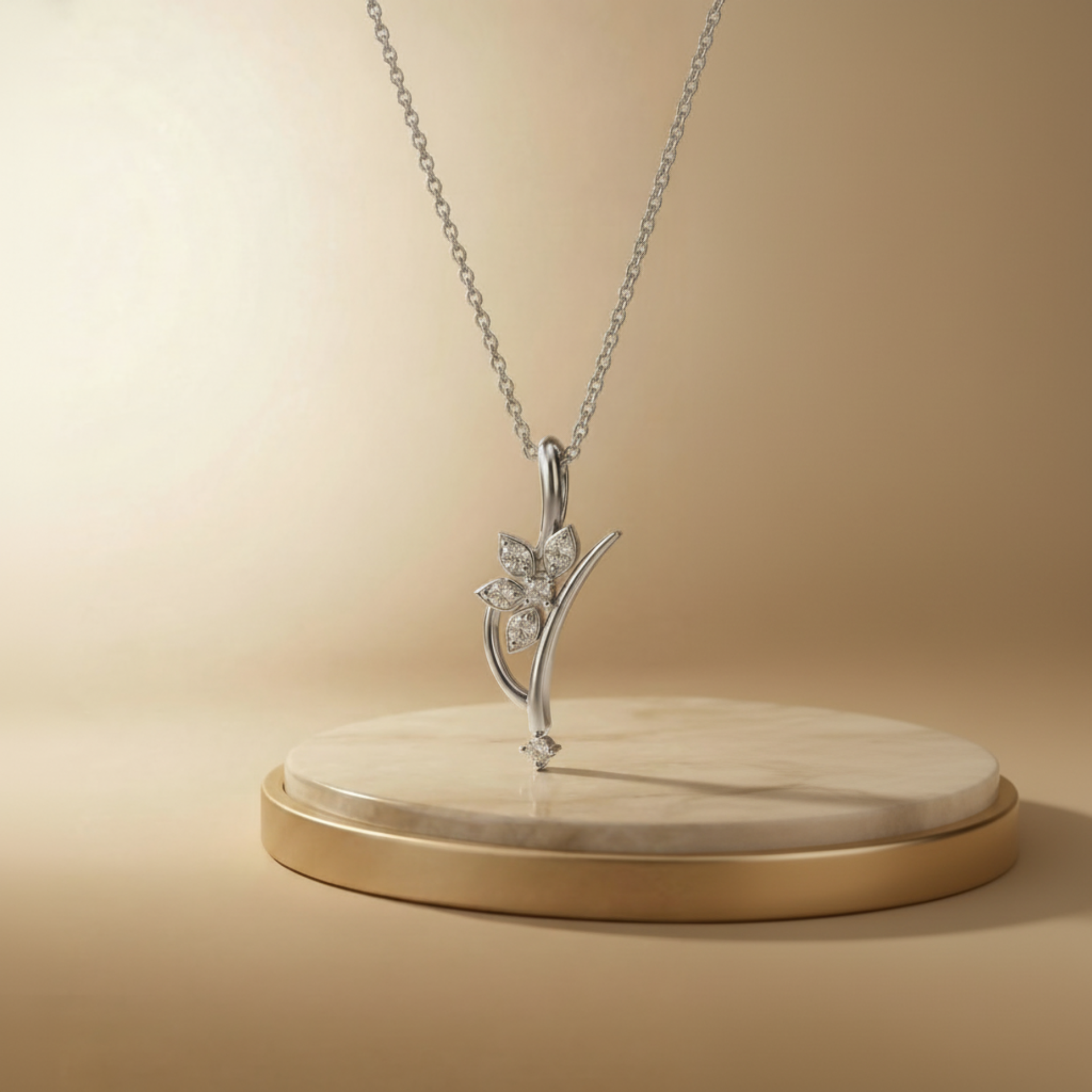 Nara Stem Platinum Plated Lab Grown Diamond Pendant