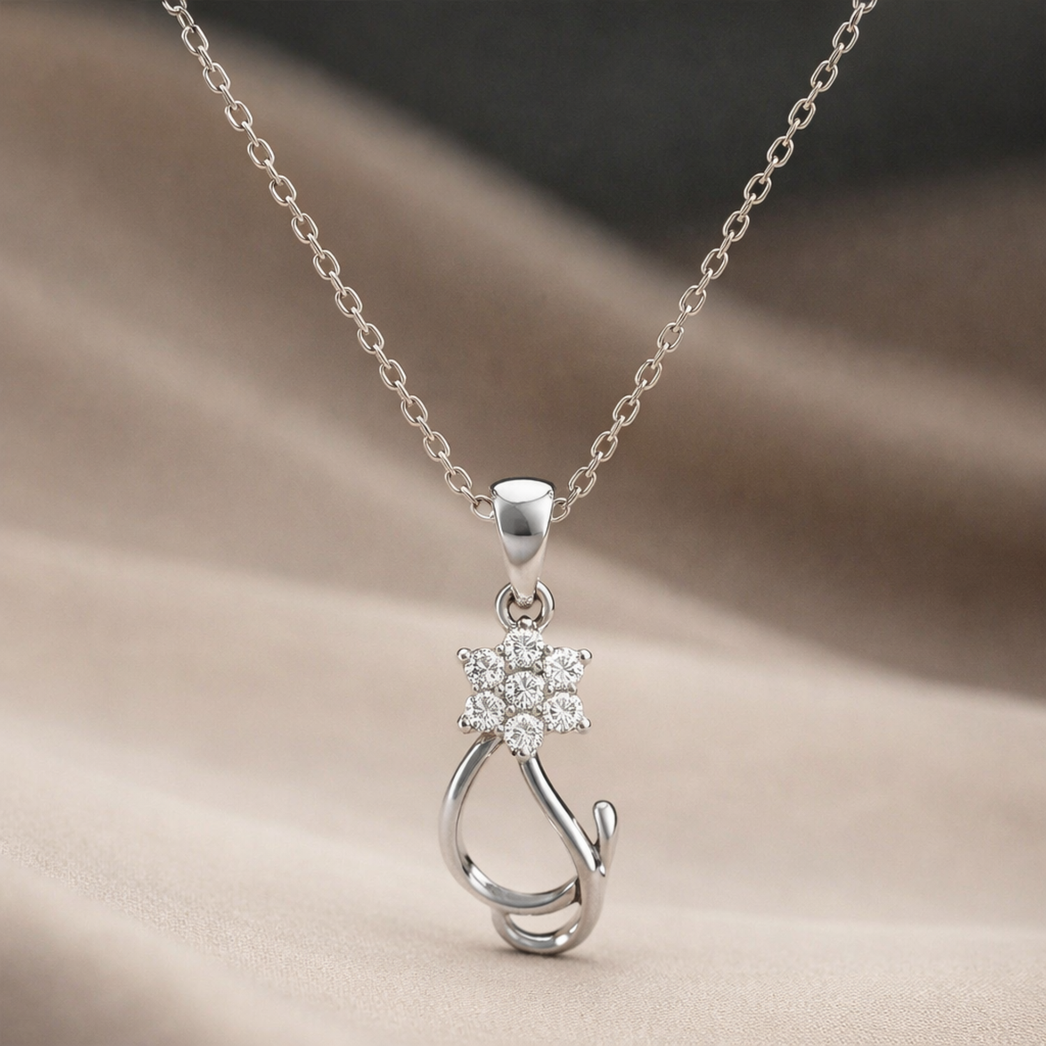 Swaying Petal Platinum Plated Lab Grown Diamond Pendant
