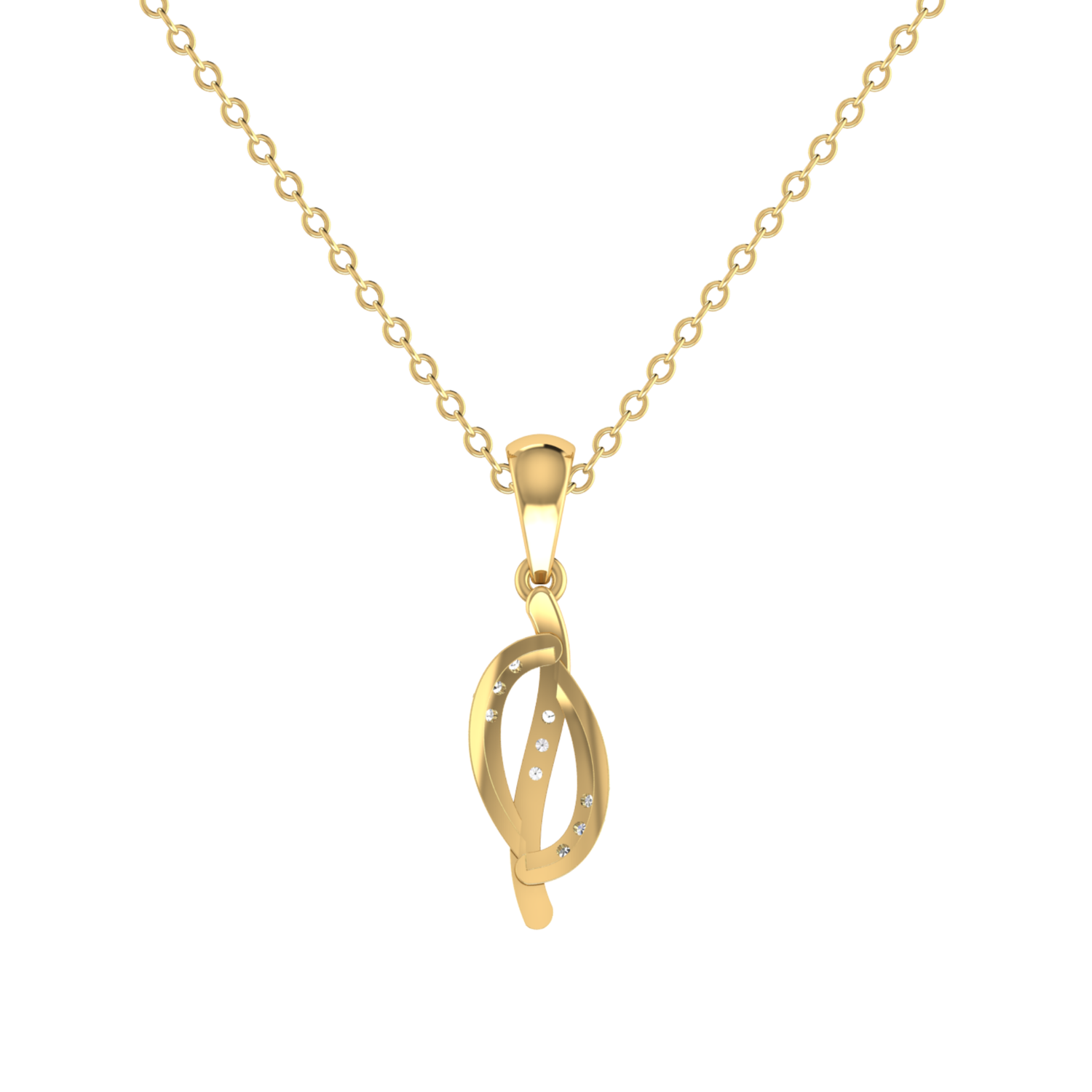Gold necklace with a unique pendant on a white background