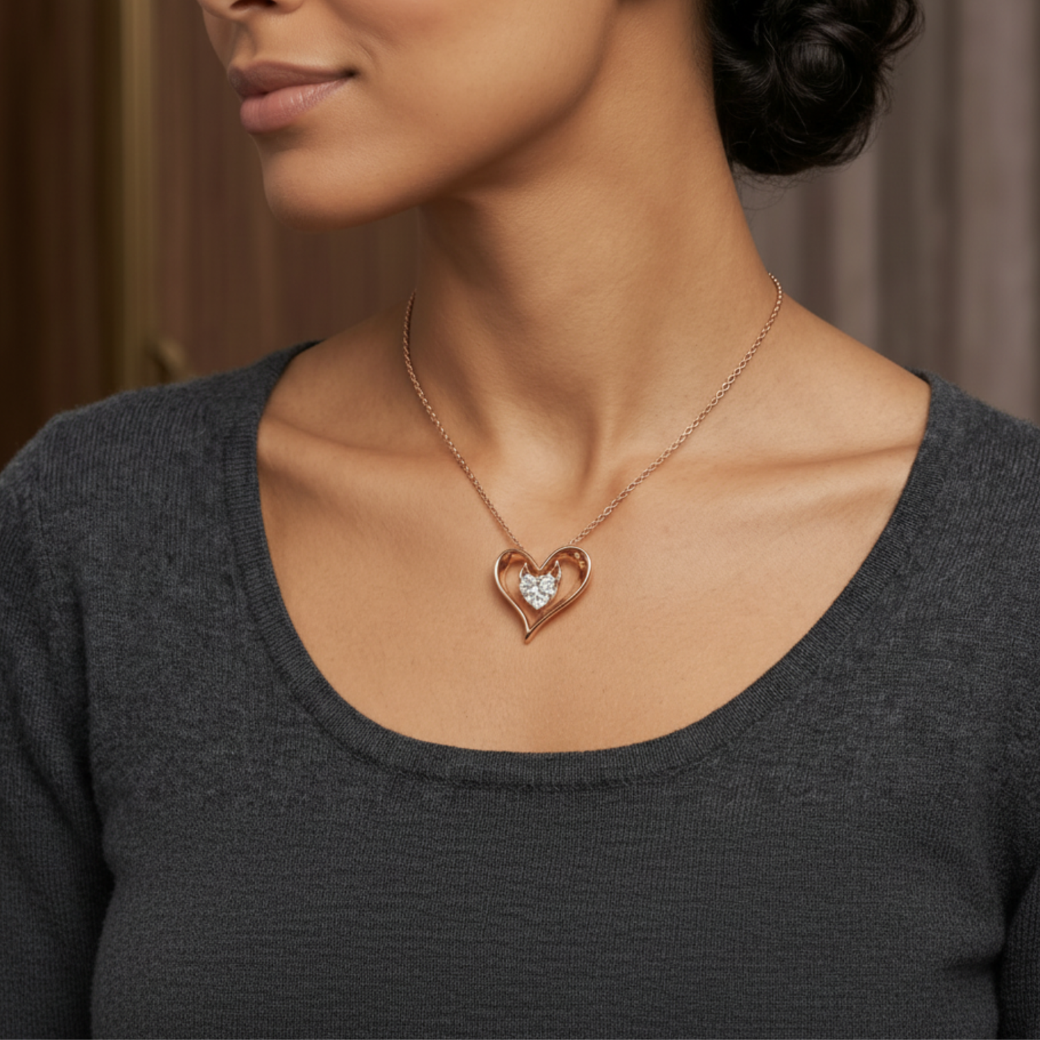 Liquid Heart Solitaire Lab Grown Diamond Necklace
