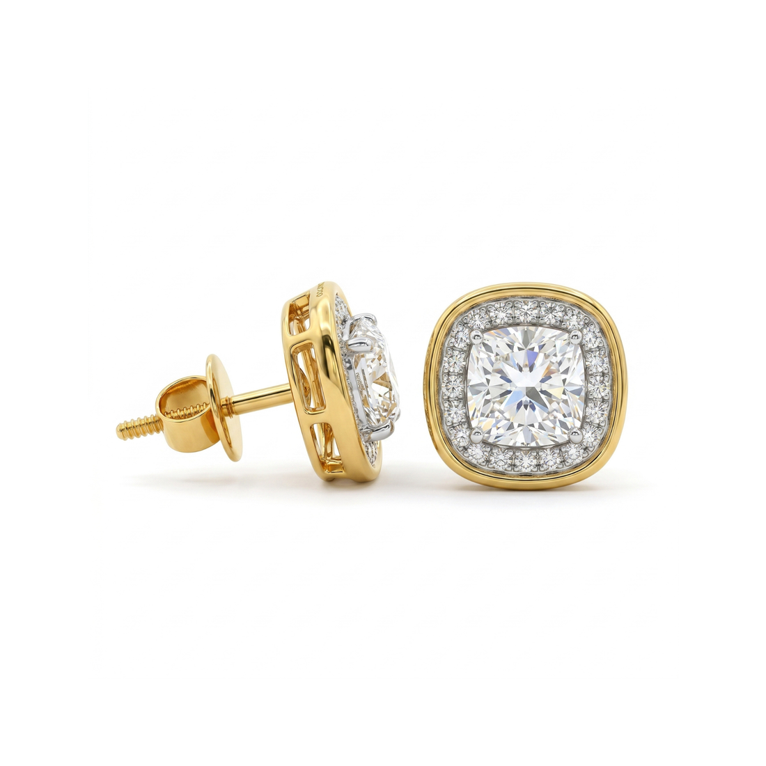 Sculpted Slab  Solitaire Lab Grown Diamond Earrings