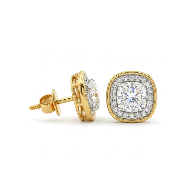 Sculpted Slab  Solitaire Lab Grown Diamond Earrings