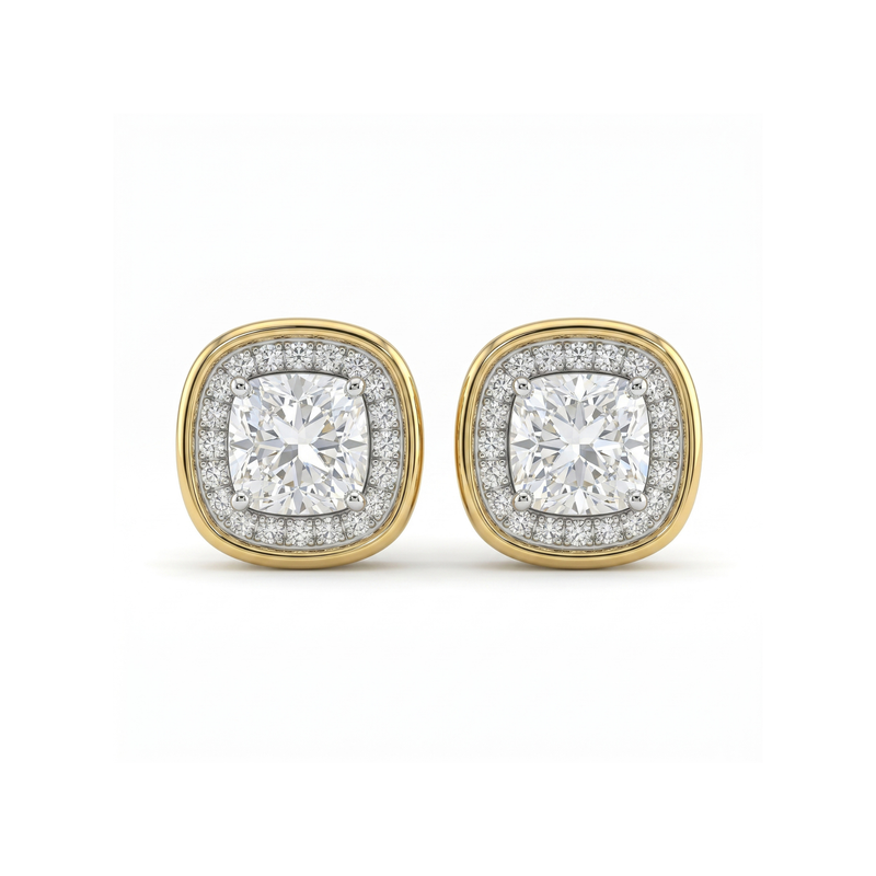 Sculpted Slab  Solitaire Lab Grown Diamond Earrings