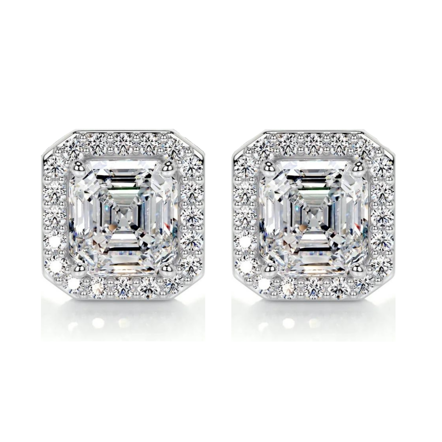 Radiant Block Halo Solitaire Lab Grown Diamond Earrings