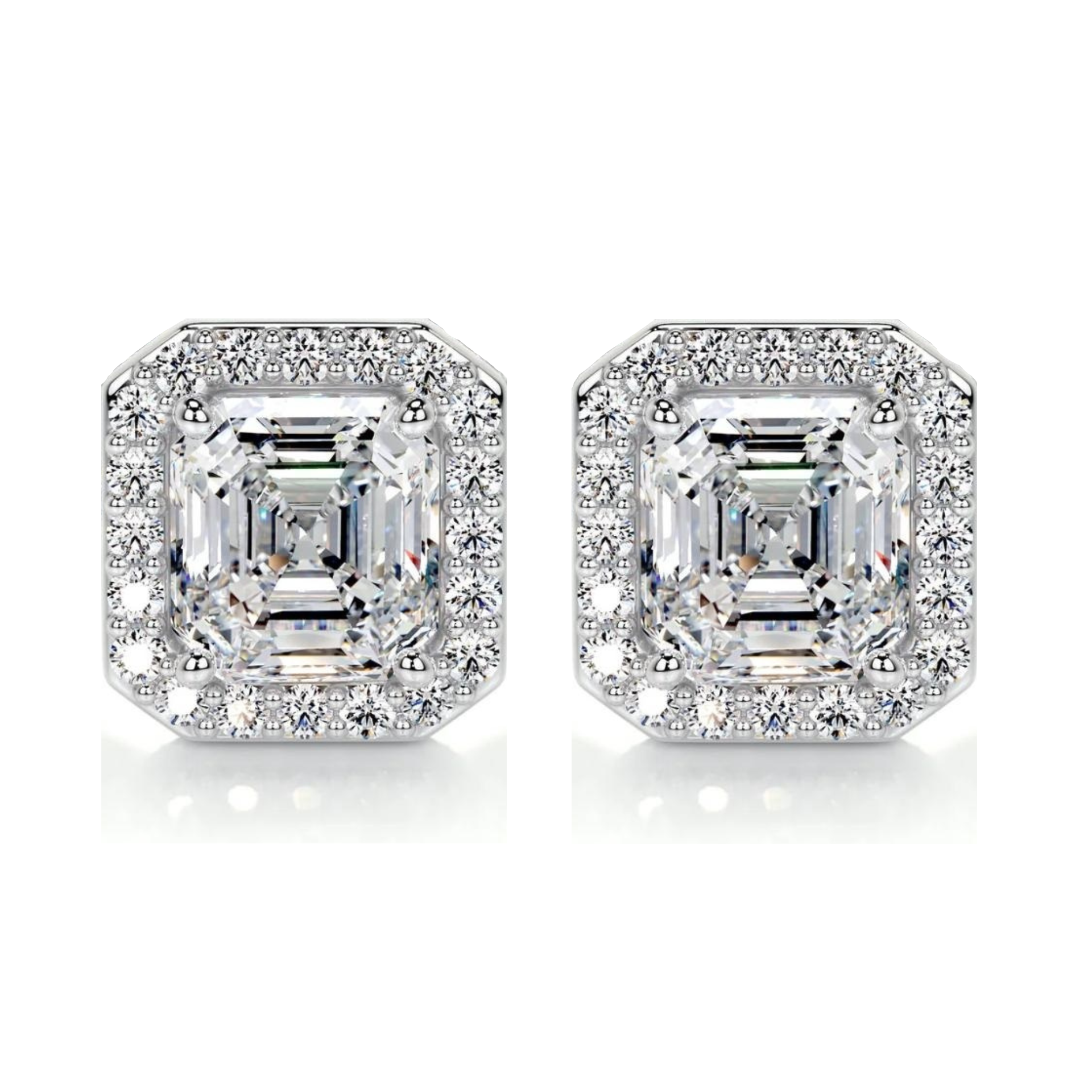 Radiant Block Halo Solitaire Lab Grown Diamond Earrings