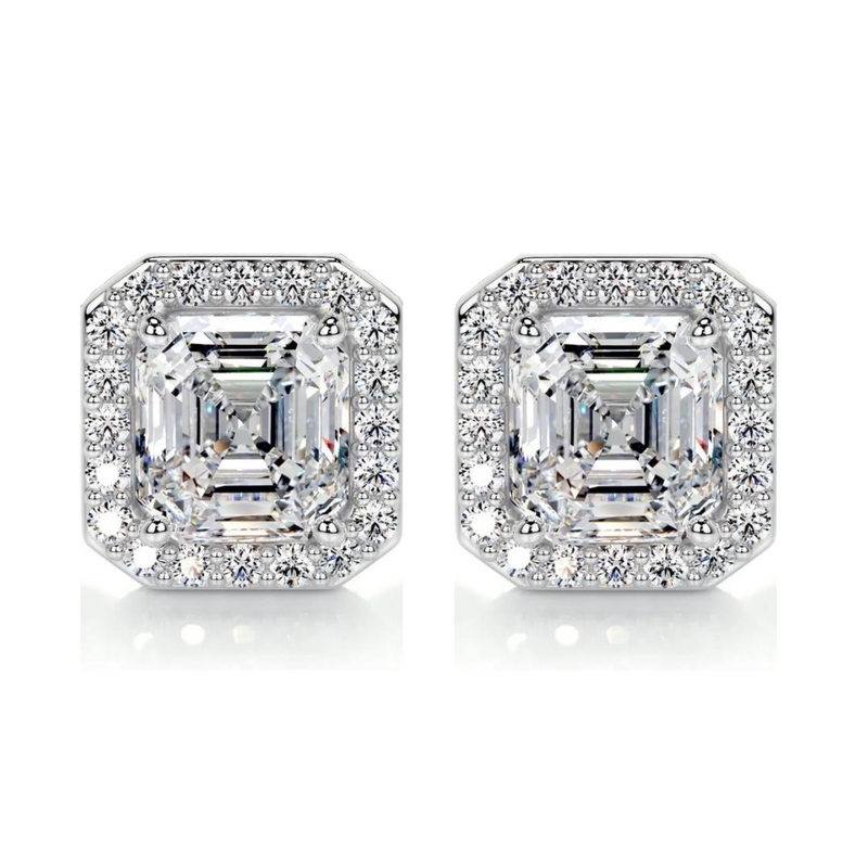 Radiance Block Halo Solitaire Lab Grown Diamond Earrings
