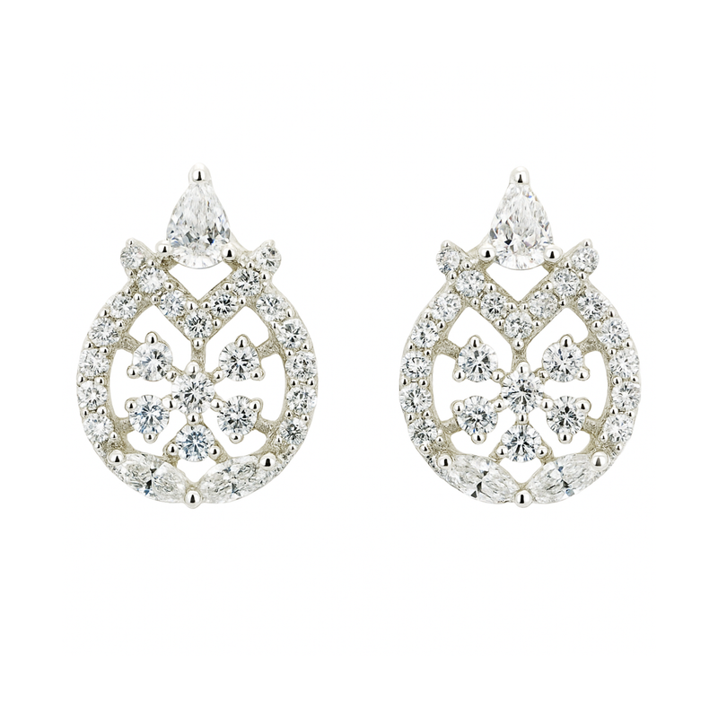 Pear-shaped lab grown diamond drop earrings with halo setting