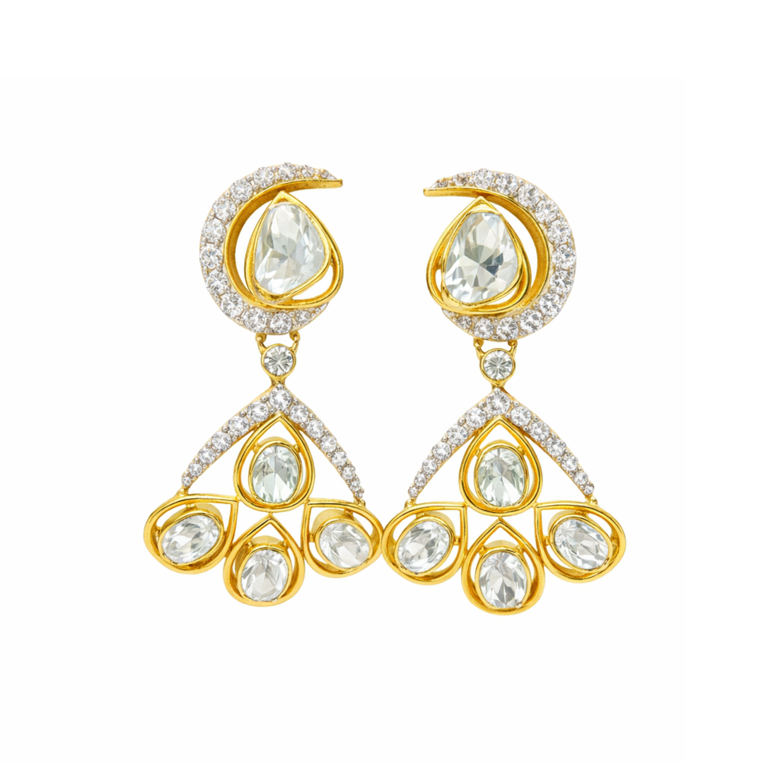 Moonlight Cascade Lab Grown Polki Earrings