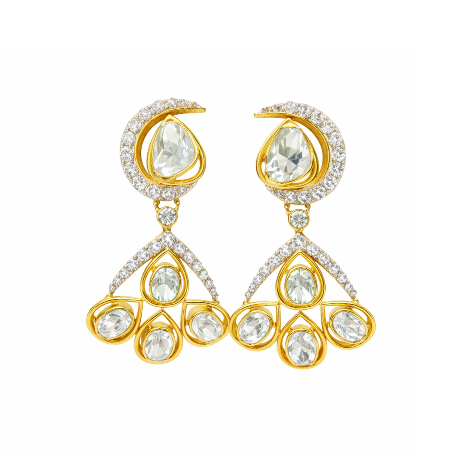 Moonlight Cascade Lab Grown Polki Earrings