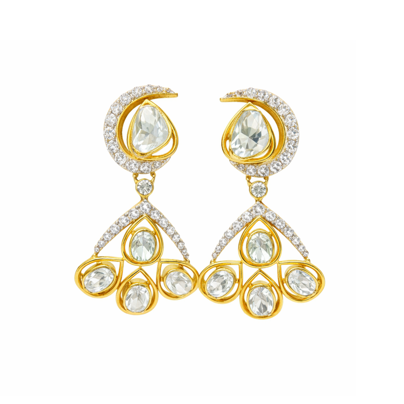 Moonlight Cascade Lab Grown Polki Earrings