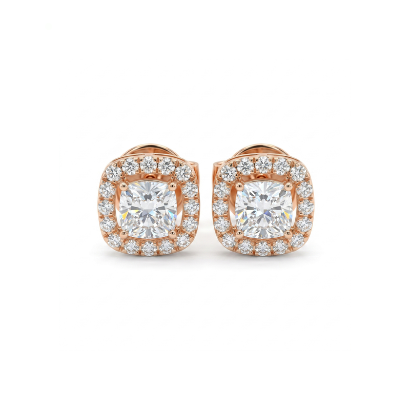 Cushion Halo Solitaire Lab Grown Diamond Earrings
