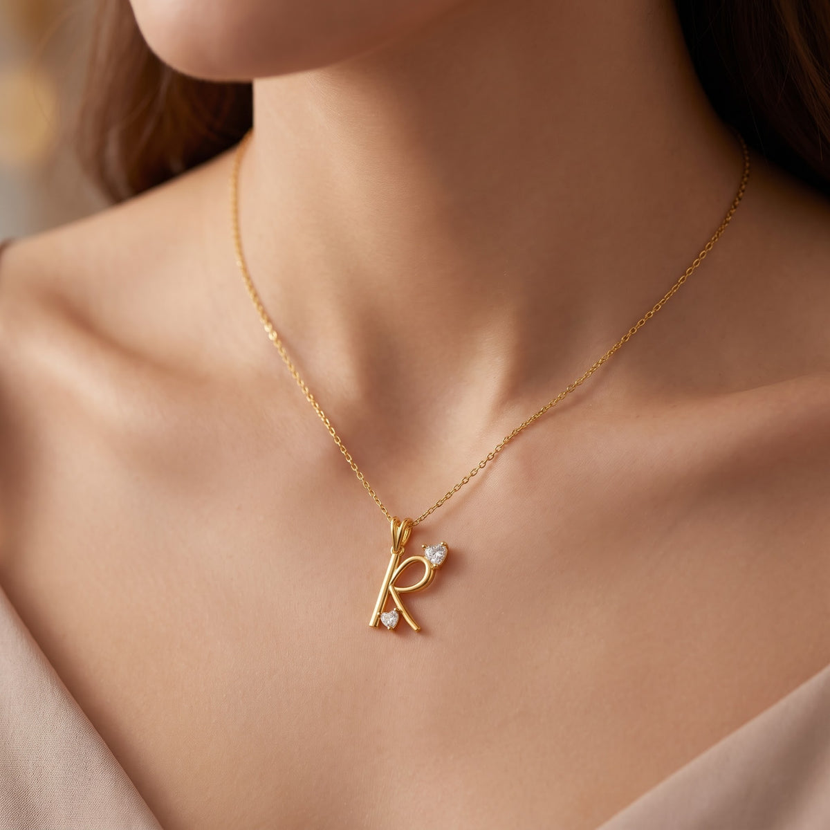 Radiant Hearts "R" Lab Grown Diamond Pendant