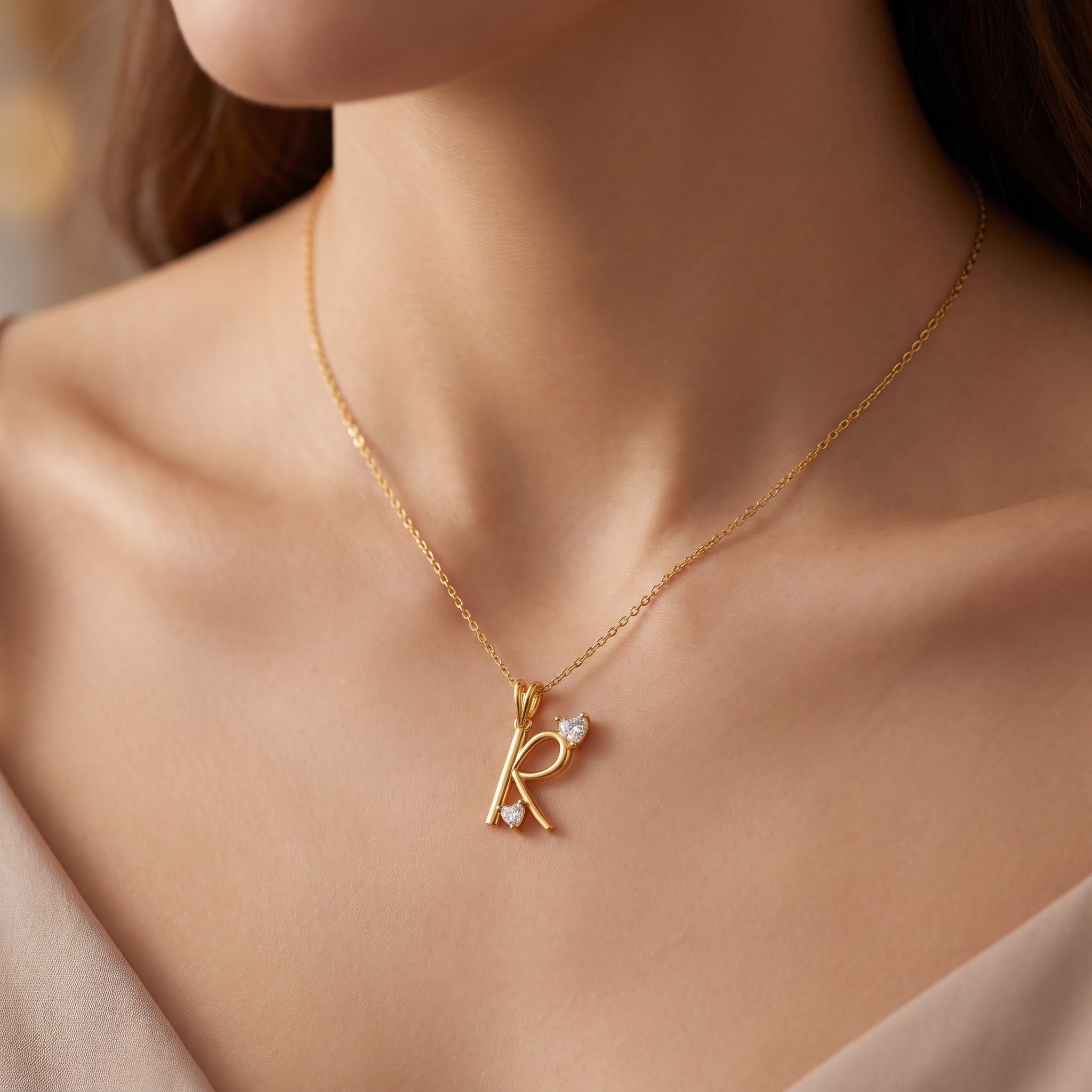 Radiant Hearts "R" Lab Grown Diamond Pendant