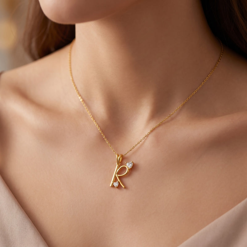 Radiant Hearts "R" Lab Grown Diamond Pendant
