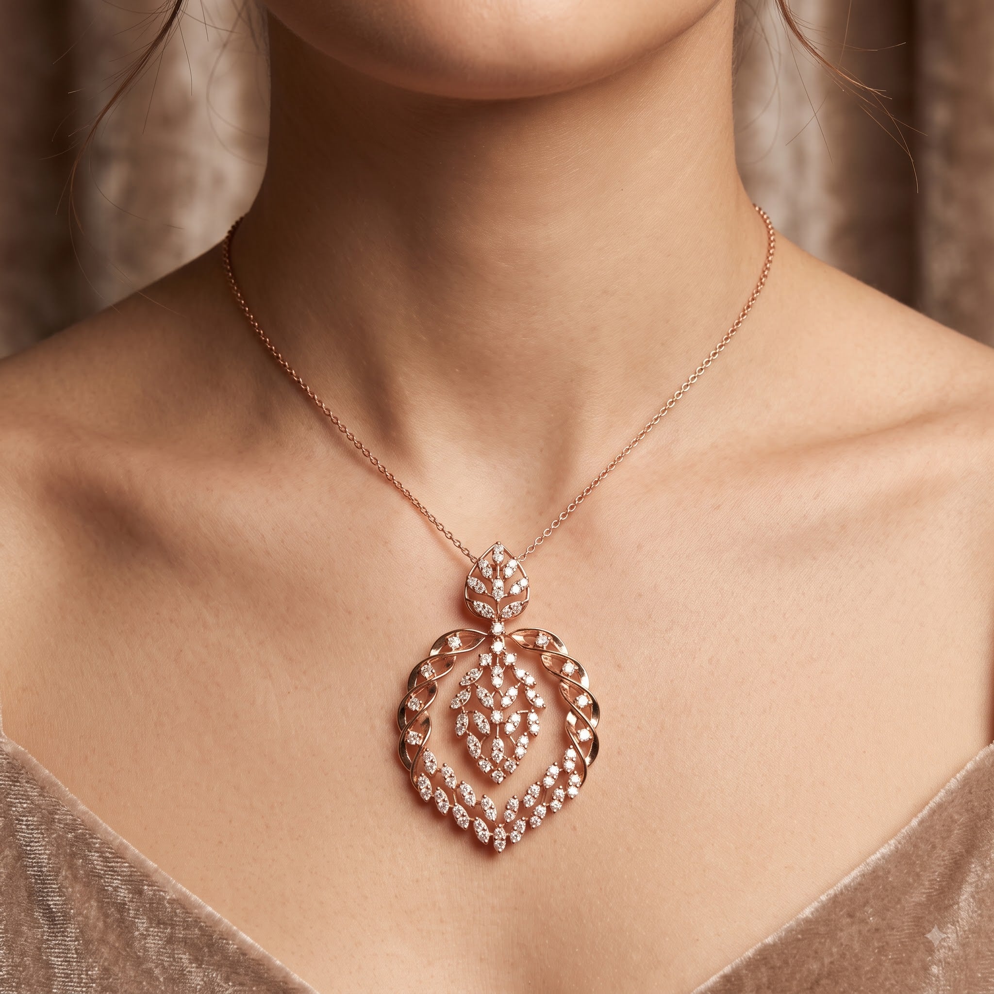 Serpentine Leaf Lab Grown Diamond Pendant