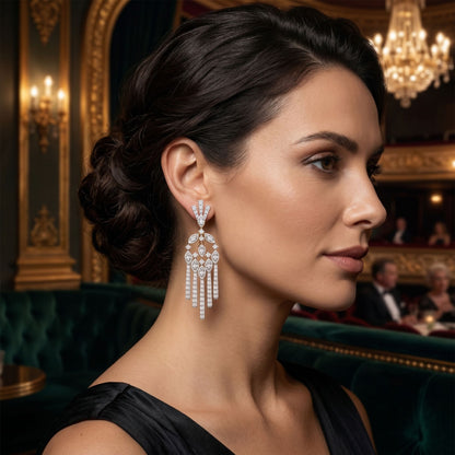 Woman wearing elegant earrings in a luxurious setting