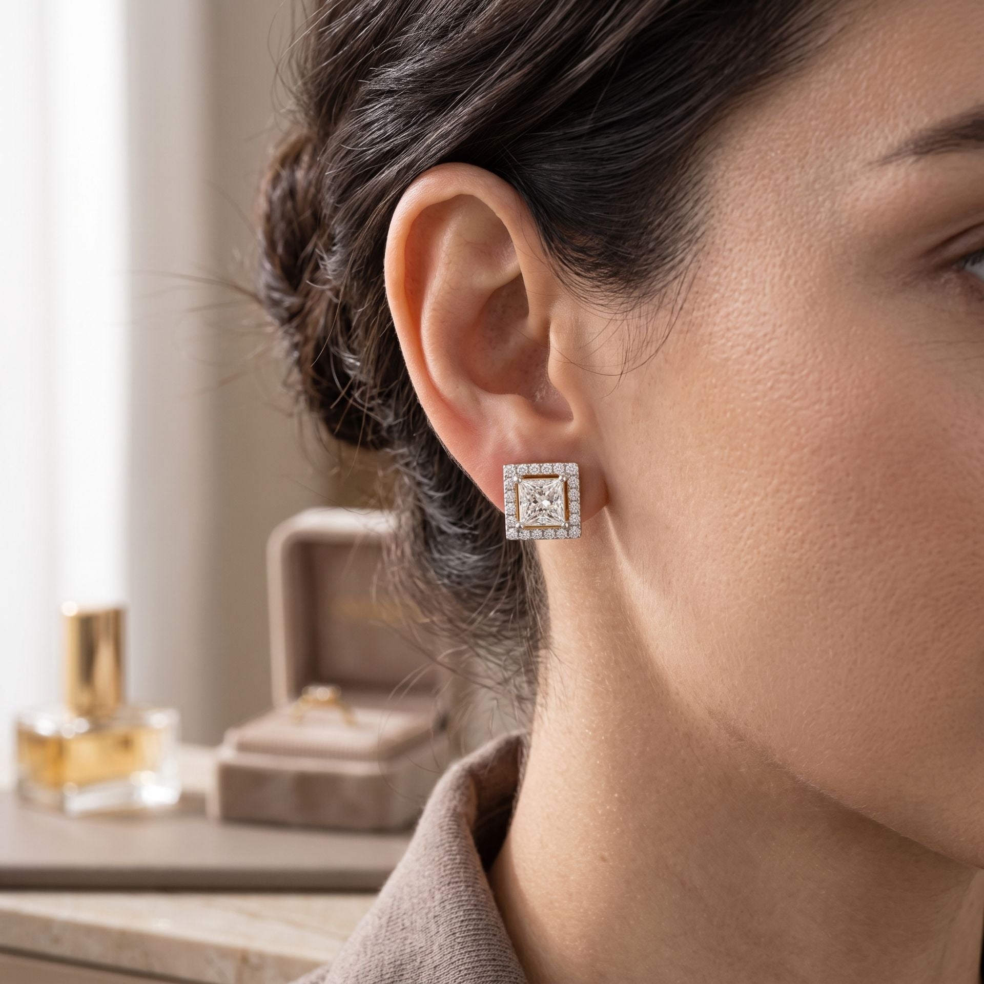 Prismora Halo Lab Grown Diamond Earrings