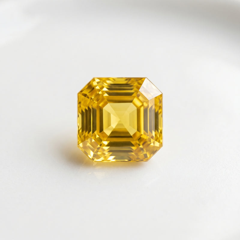 8 ct Lab Grown Yellow Sapphire Asscher Shape Gemstone