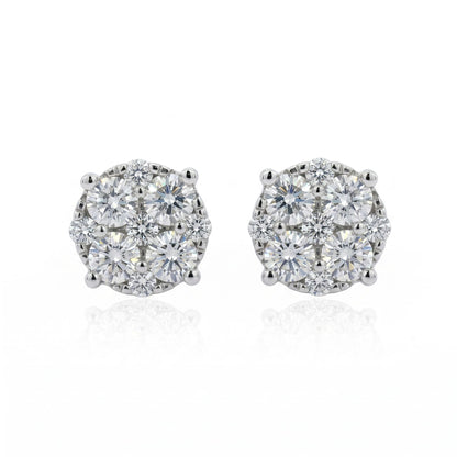 Pair of diamond stud earrings on a white background