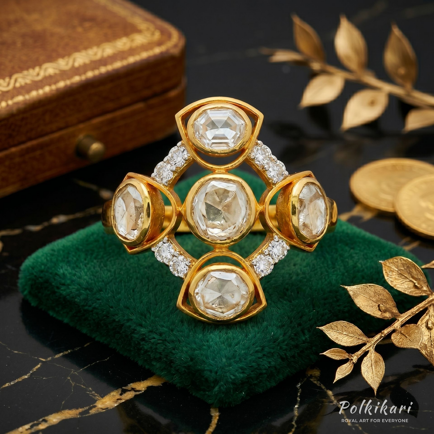 Gilded Quintet Lab Grown Polki Ring
