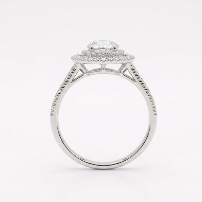 Silver ring with a diamond on a white background