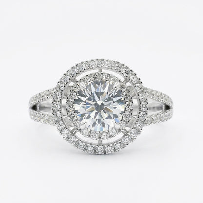 Diamond ring with a clear gemstone on a white background